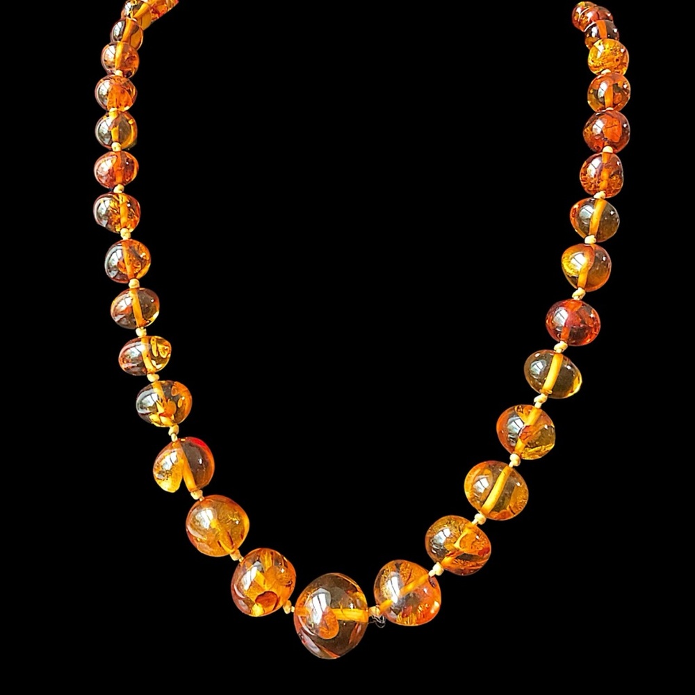 Vintage Long Baltic Amber Cognac Graduated Bead Necklace 29”